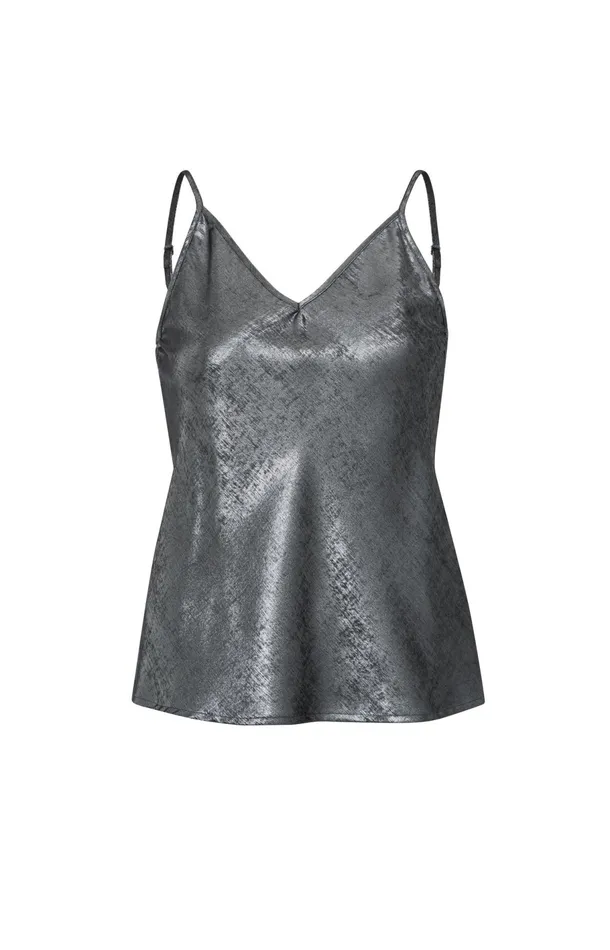 Silver Metallic Singlet With Thin Straps Dark Metal Grey Women YAYA Tops Silver Metallic Singlet With Thin Straps Dark Metal Grey Women YAYA Tops