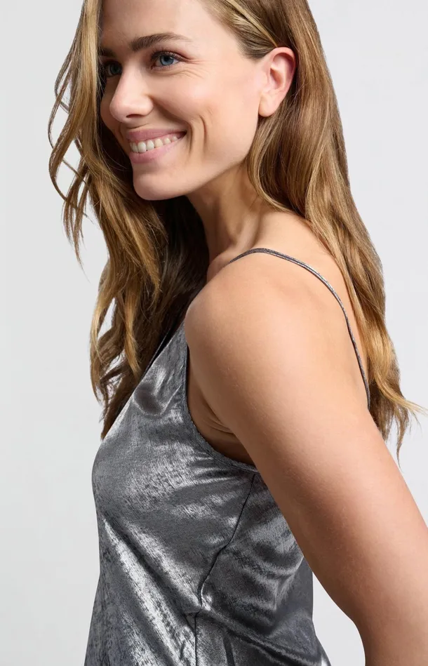 Silver Metallic Singlet With Thin Straps Dark Metal Grey Women YAYA Tops Silver Metallic Singlet With Thin Straps Dark Metal Grey Women YAYA Tops