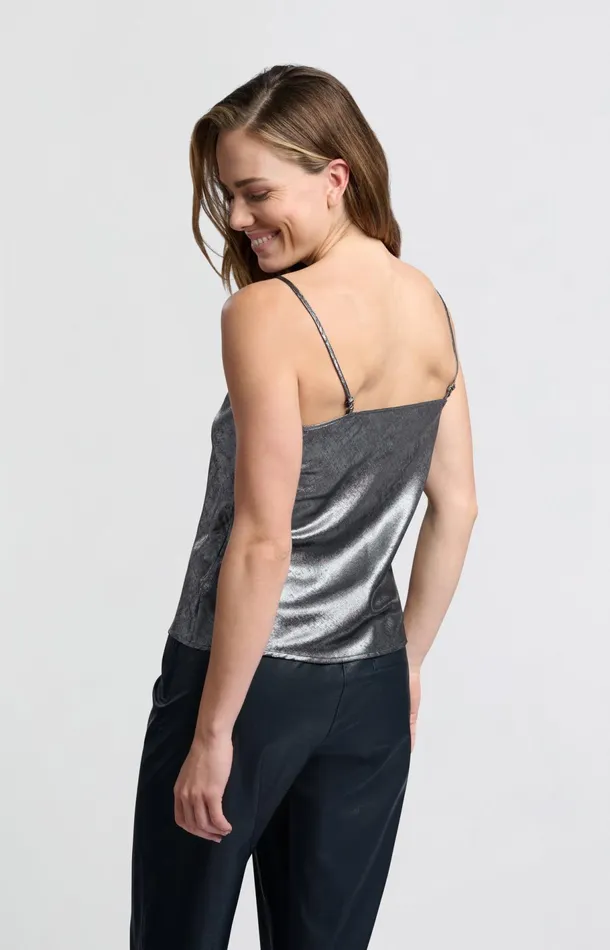 Silver Metallic Singlet With Thin Straps Dark Metal Grey Women YAYA Tops Silver Metallic Singlet With Thin Straps Dark Metal Grey Women YAYA Tops