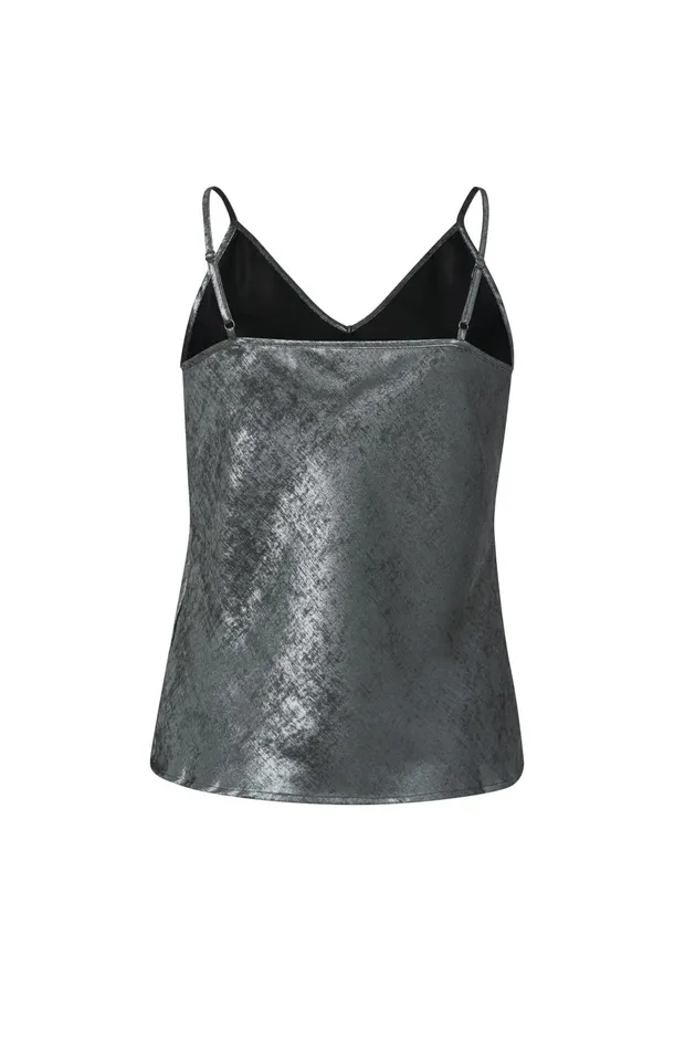 Silver Metallic Singlet With Thin Straps Dark Metal Grey Women YAYA Tops Silver Metallic Singlet With Thin Straps Dark Metal Grey Women YAYA Tops