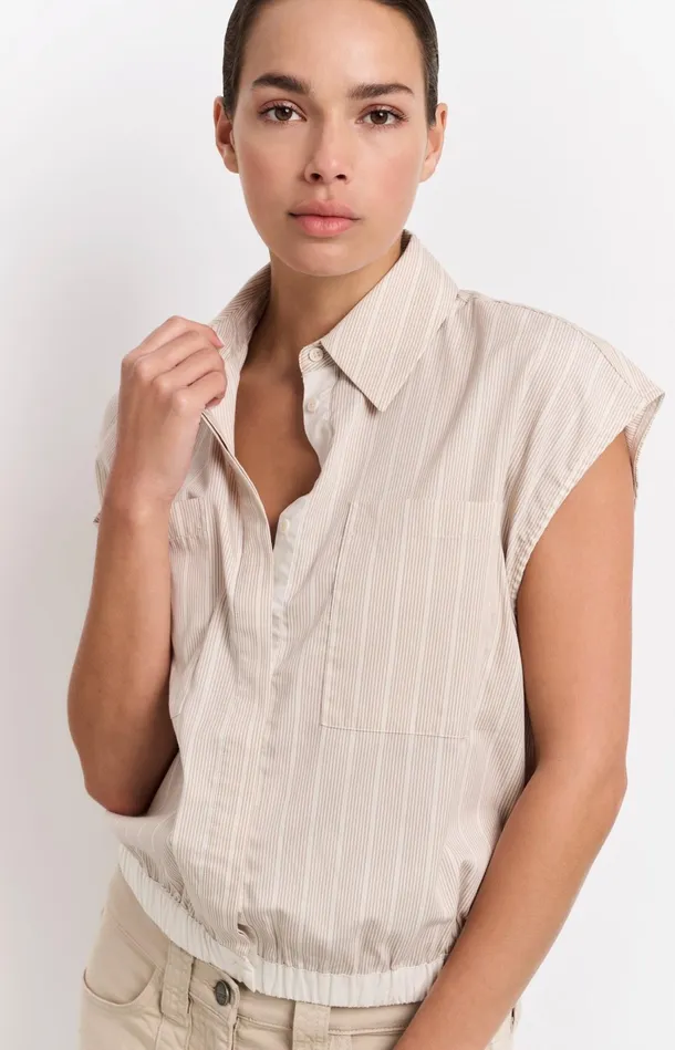 Sleeveless Blouse With Elastic Waist And Loose Fit Humus Beige Dessin Women YAYA Blouses Sleeveless Blouse With Elastic Waist And Loose Fit Humus Beige Dessin Women YAYA Blouses
