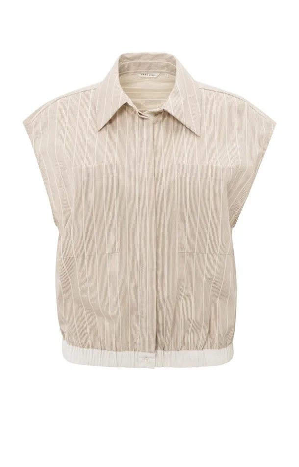 Sleeveless Blouse With Elastic Waist And Loose Fit Humus Beige Dessin Women YAYA Blouses Sleeveless Blouse With Elastic Waist And Loose Fit Humus Beige Dessin Women YAYA Blouses