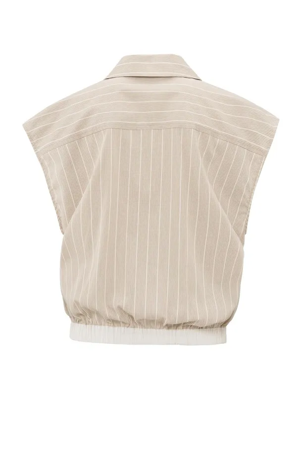 Sleeveless Blouse With Elastic Waist And Loose Fit Humus Beige Dessin Women YAYA Blouses Sleeveless Blouse With Elastic Waist And Loose Fit Humus Beige Dessin Women YAYA Blouses