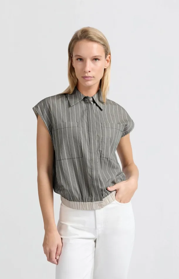 Sleeveless Blouse With Elastic Waist And Loose Fit Phantom Dessin Women YAYA Blouses Sleeveless Blouse With Elastic Waist And Loose Fit Phantom Dessin Women YAYA Blouses