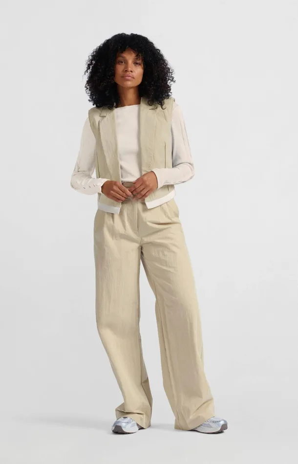 Sleeveless Cotton Gilet With Contrasting Details Twill Beige Women YAYA Cardigans Sleeveless Cotton Gilet With Contrasting Details Twill Beige Women YAYA Cardigans