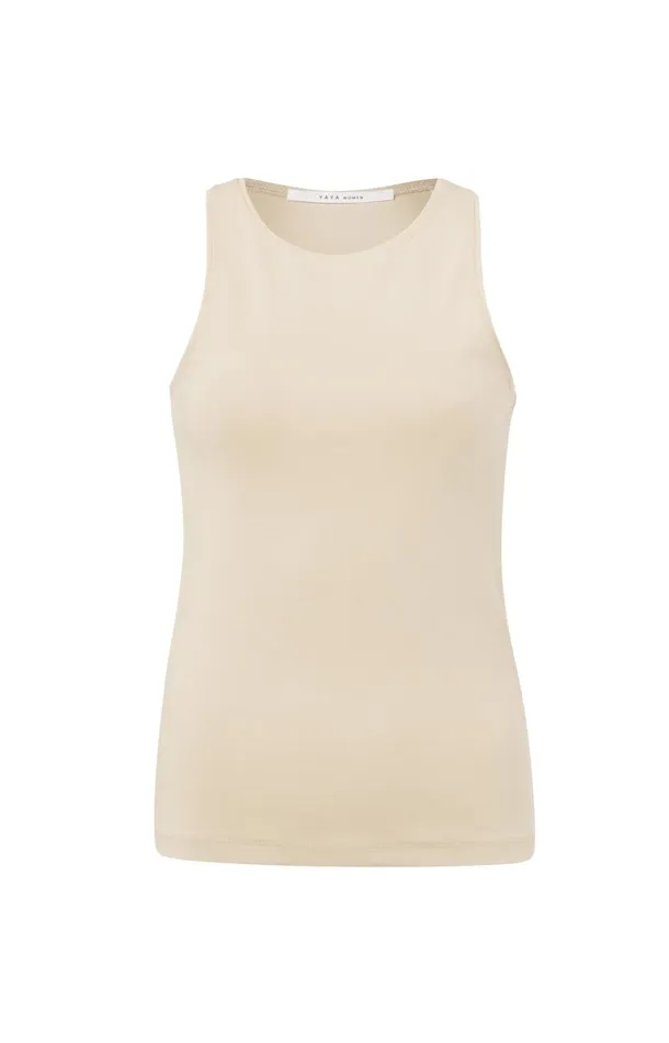 Sleeveless Halter Top With Fitted Fit Summer Sand Women YAYA Tops Sleeveless Halter Top With Fitted Fit Summer Sand Women YAYA Tops