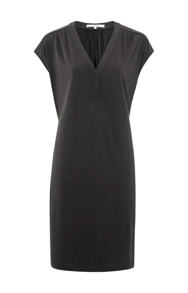 Sleeveless Jersey Dress With Vneck And Pleated Details Licorice Black Women YAYA Dresses Sleeveless Jersey Dress With Vneck And Pleated Details Licorice Black Women YAYA Dresses