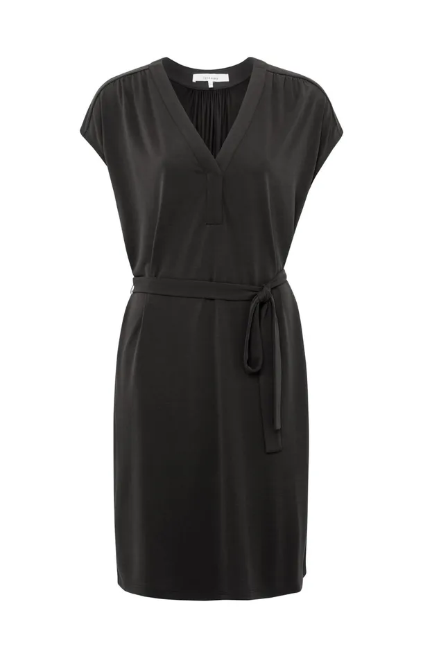 Sleeveless Jersey Dress With Vneck And Pleated Details Licorice Black Women YAYA Dresses Sleeveless Jersey Dress With Vneck And Pleated Details Licorice Black Women YAYA Dresses