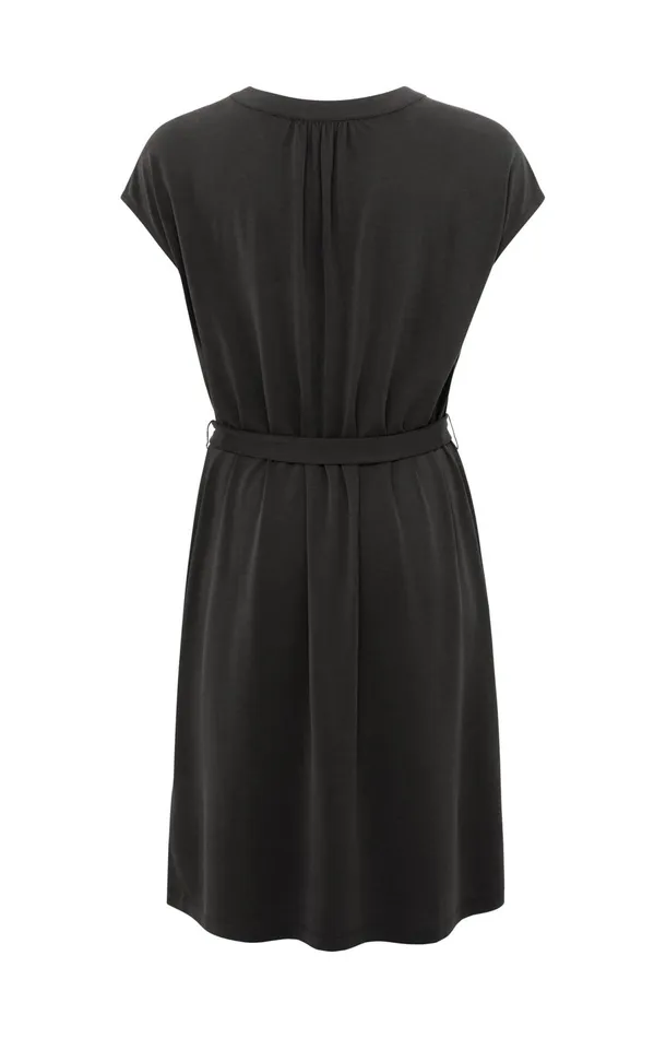 Sleeveless Jersey Dress With Vneck And Pleated Details Licorice Black Women YAYA Dresses Sleeveless Jersey Dress With Vneck And Pleated Details Licorice Black Women YAYA Dresses