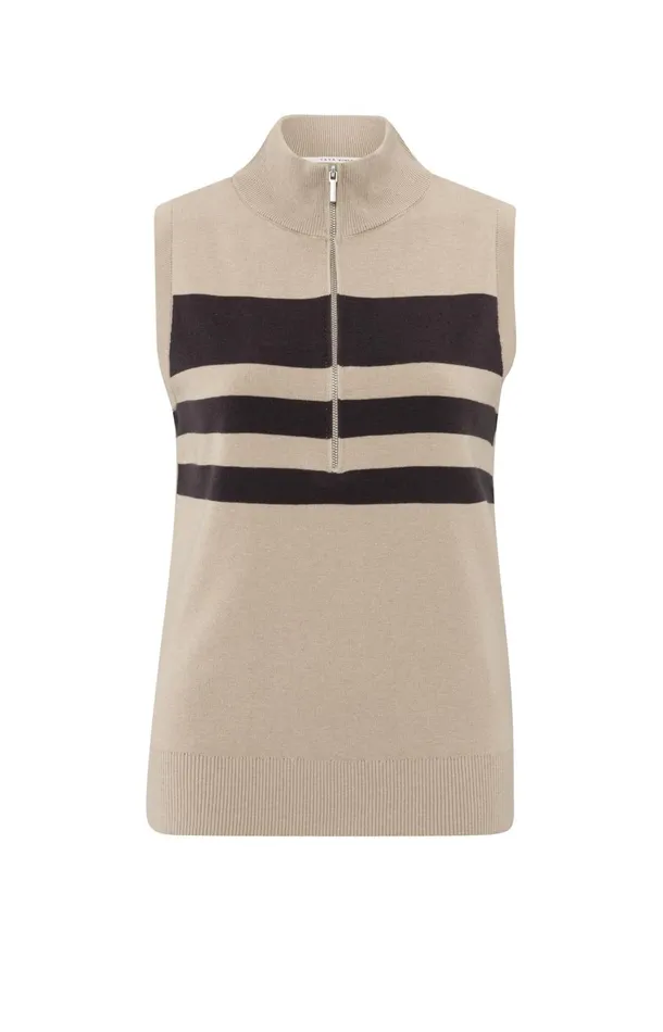 Sleeveless Sweater With Block Stripes And Halfzip Humus Beige Dessin Women YAYA Sweaters Sleeveless Sweater With Block Stripes And Halfzip Humus Beige Dessin Women YAYA Sweaters