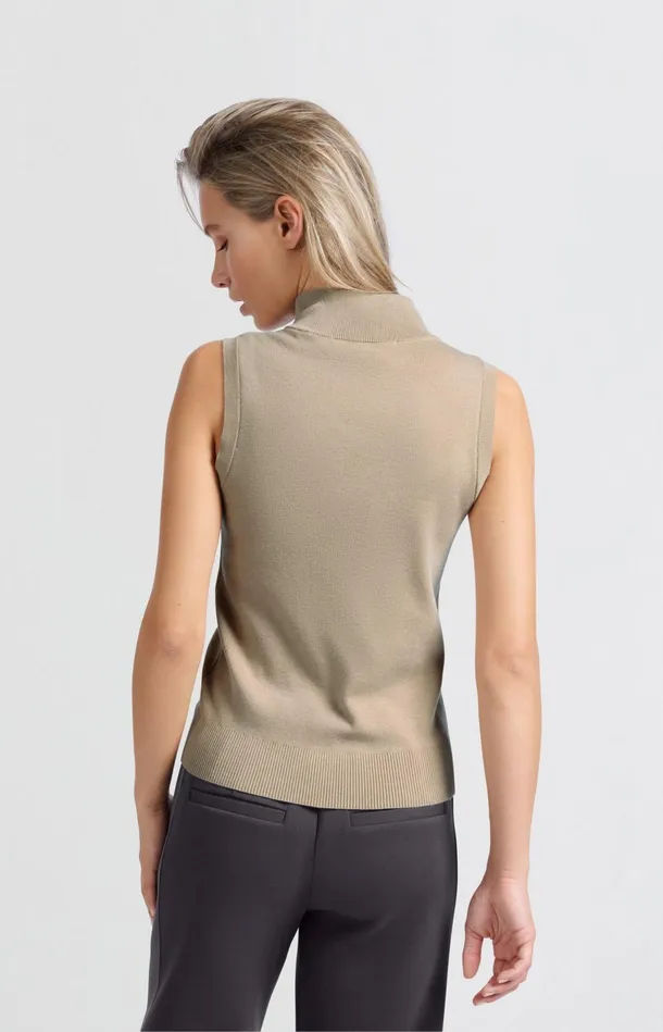Sleeveless Sweater With Block Stripes And Halfzip Humus Beige Dessin Women YAYA Sweaters Sleeveless Sweater With Block Stripes And Halfzip Humus Beige Dessin Women YAYA Sweaters