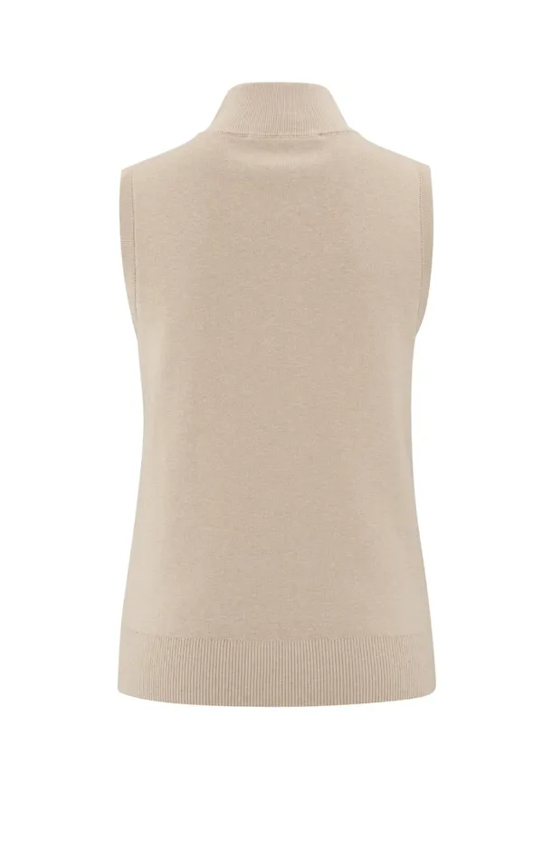 Sleeveless Sweater With Block Stripes And Halfzip Humus Beige Dessin Women YAYA Sweaters Sleeveless Sweater With Block Stripes And Halfzip Humus Beige Dessin Women YAYA Sweaters