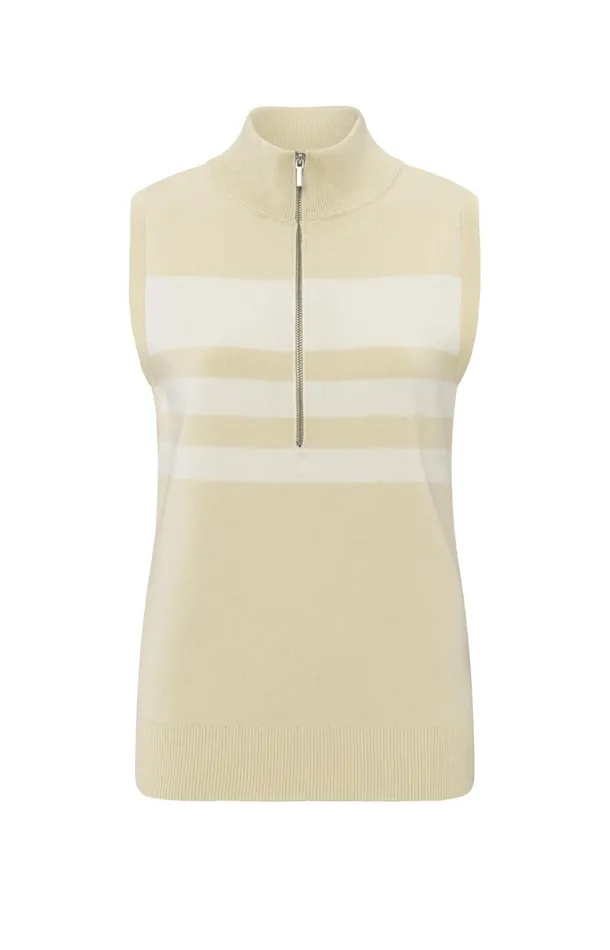 Sleeveless Sweater With Block Stripes And Halfzip Putty Beige Dessin Women YAYA Sweaters Sleeveless Sweater With Block Stripes And Halfzip Putty Beige Dessin Women YAYA Sweaters