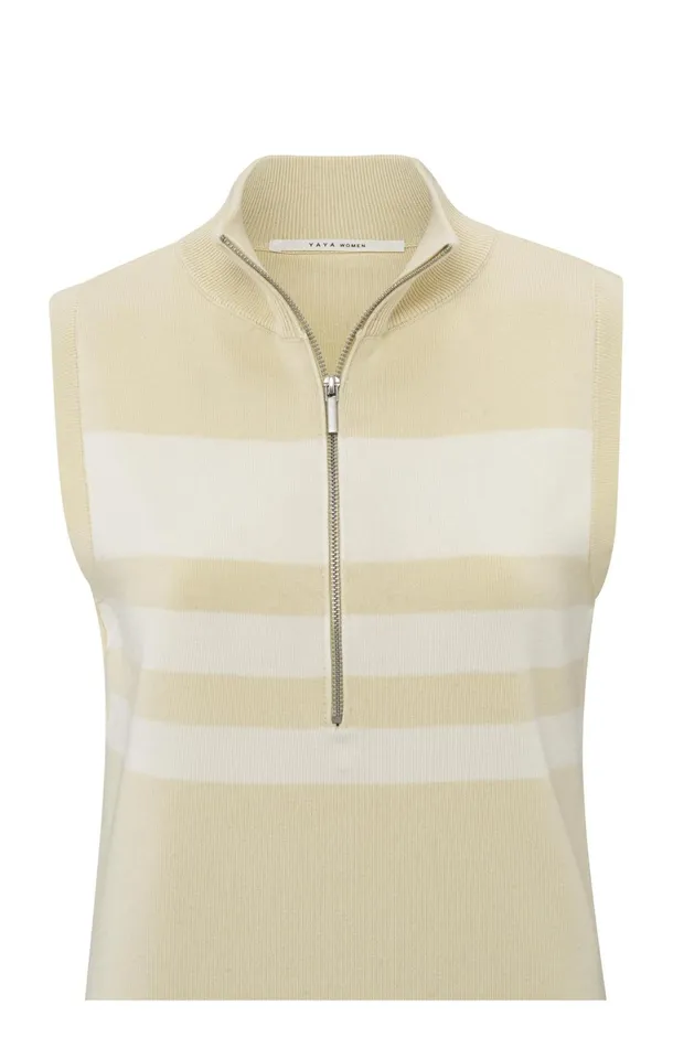 Sleeveless Sweater With Block Stripes And Halfzip Putty Beige Dessin Women YAYA Sweaters Sleeveless Sweater With Block Stripes And Halfzip Putty Beige Dessin Women YAYA Sweaters