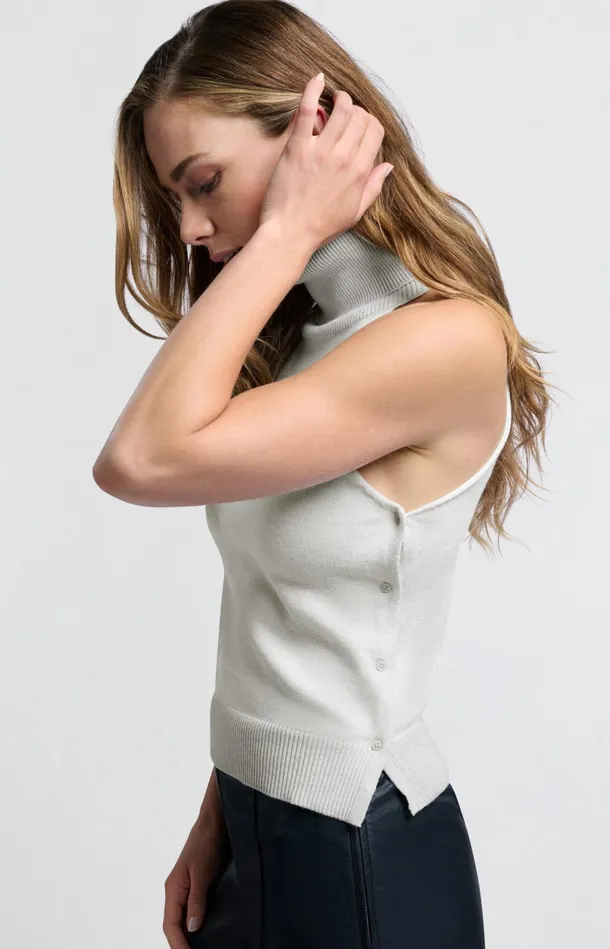 Sleeveless Top With Turtleneck Smoke Melange Women YAYA Tops Sleeveless Top With Turtleneck Smoke Melange Women YAYA Tops