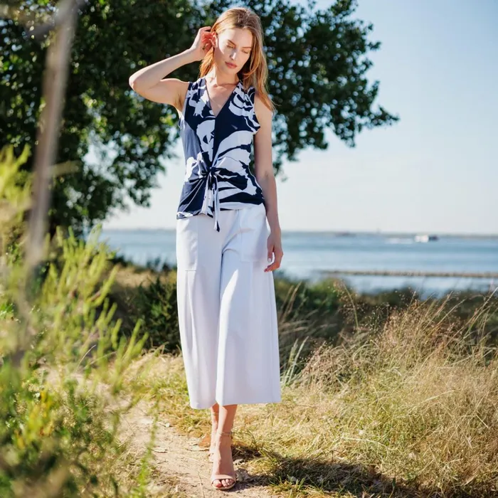 Sleeveless VNeck Center Front Tie Top 8211 Abstract Branch Women Clara Sunwoo Spring Collection