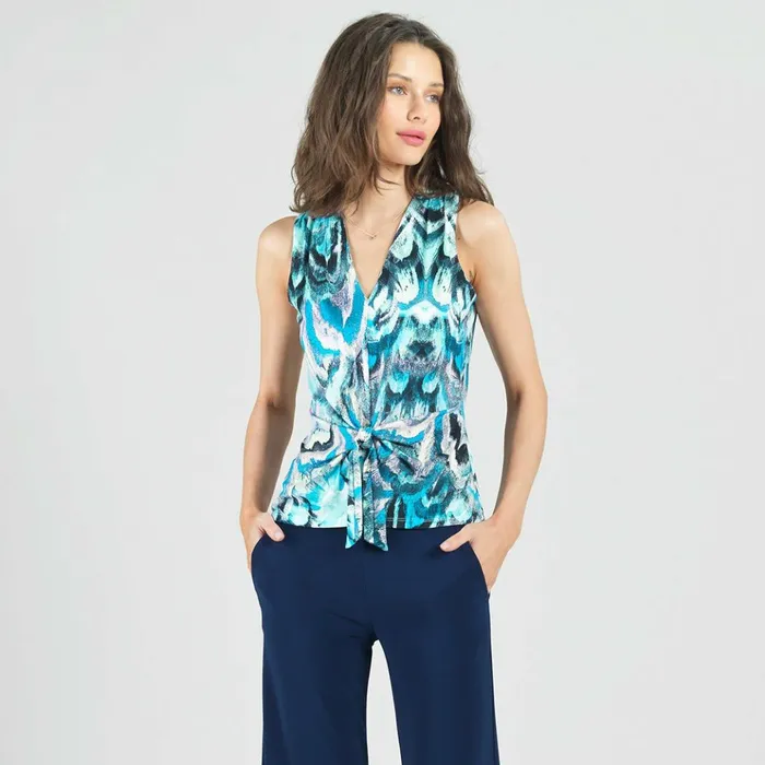 Sleeveless VNeck Center Front Tie Top 8211 Abstract Prism Women Clara Sunwoo Spring Collection