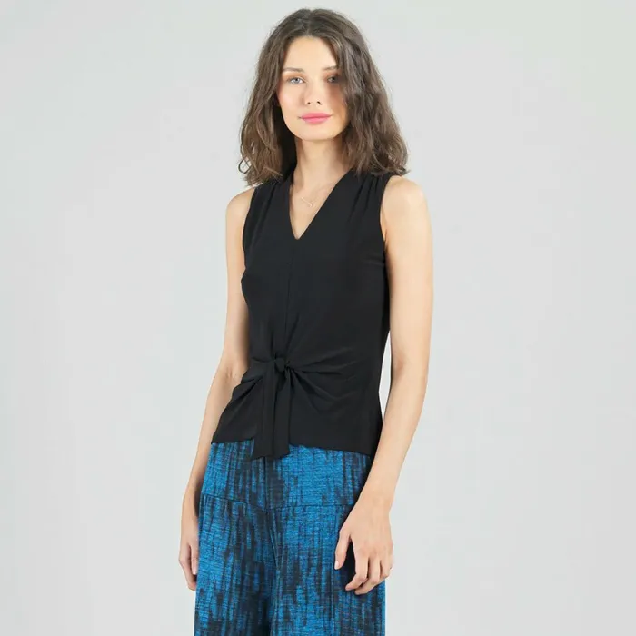 Sleeveless VNeck Center Front Tie Top 8211 Black Women Clara Sunwoo Modern Basics