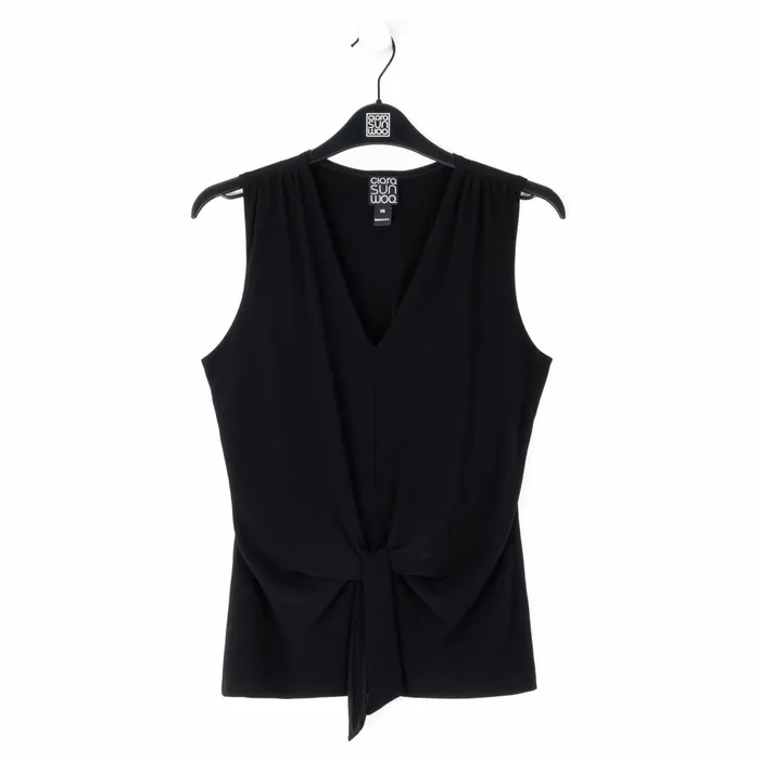 Sleeveless VNeck Center Front Tie Top 8211 Black Women Clara Sunwoo Modern Basics