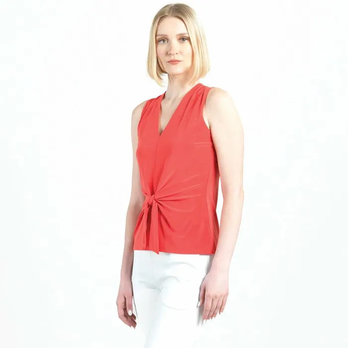 Sleeveless VNeck Center Front Tie Top 8211 Coral Women Clara Sunwoo Tops Tunics