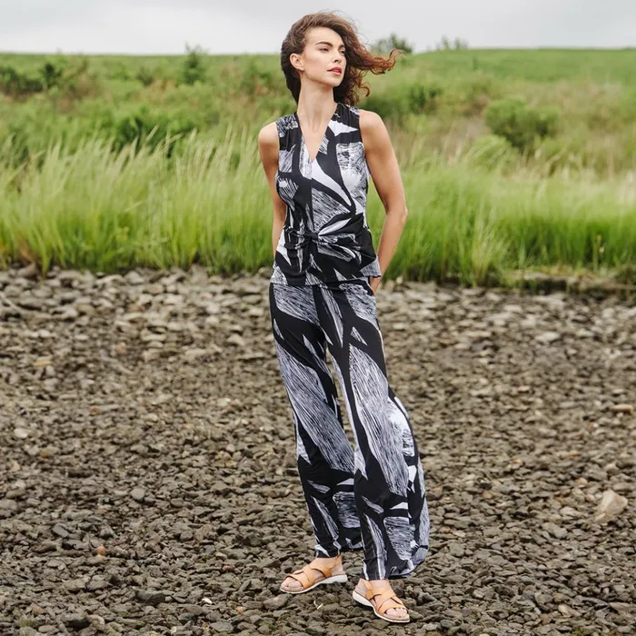 Sleeveless VNeck Center Front Tie Top 8211 Geo Sketch 8211 Limited Sizes Women Clara Sunwoo Tops Tunics