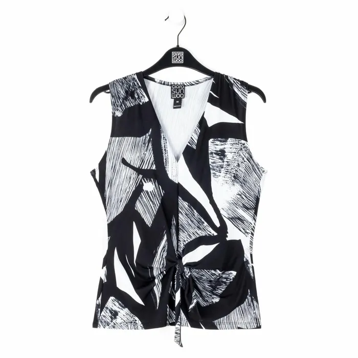 Sleeveless VNeck Center Front Tie Top 8211 Geo Sketch 8211 Limited Sizes Women Clara Sunwoo Tops Tunics