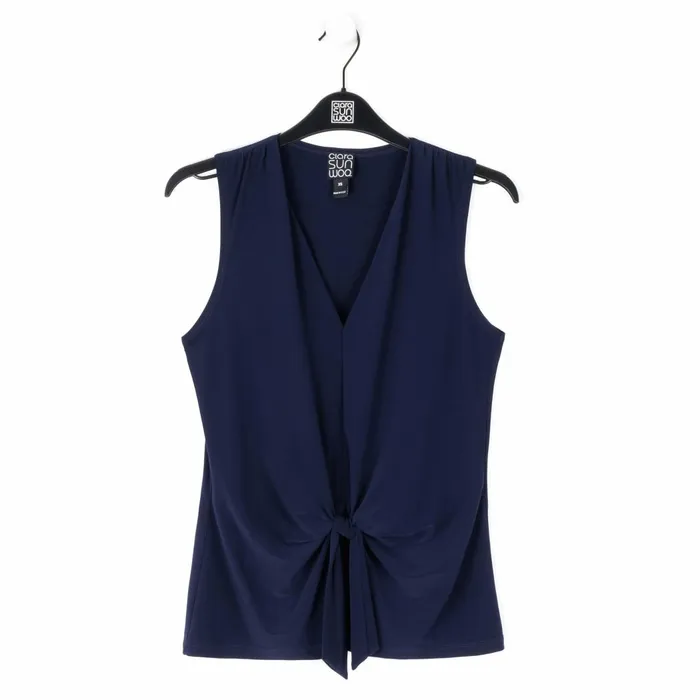 Sleeveless VNeck Center Front Tie Top 8211 Navy Women Clara Sunwoo Modern Basics