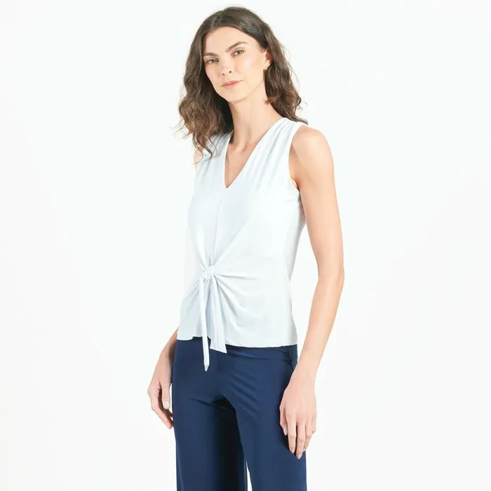 Sleeveless VNeck Center Front Tie Top 8211 White Women Clara Sunwoo Modern Basics