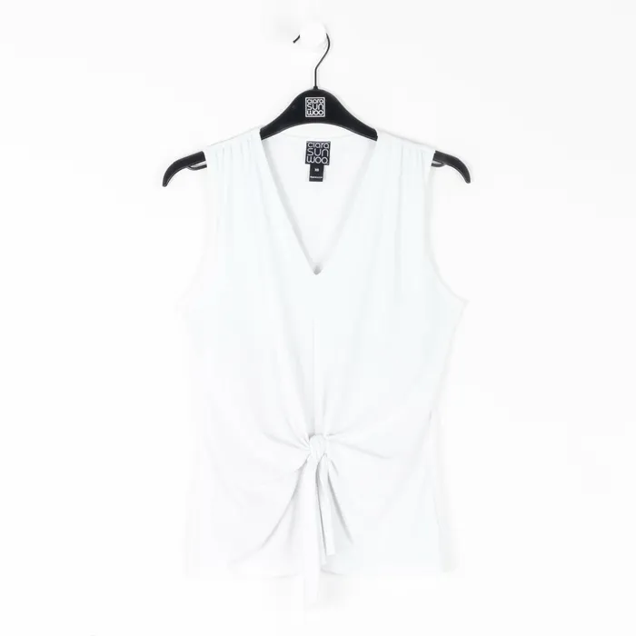 Sleeveless VNeck Center Front Tie Top 8211 White Women Clara Sunwoo Modern Basics