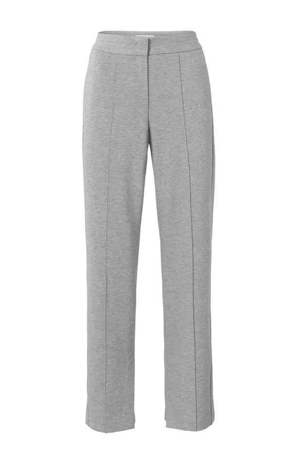 Soft Grey Trousers With Straight Legs And Crease Details Medium Grey Melange Women YAYA Trousers Soft Grey Trousers With Straight Legs And Crease Details Medium Grey Melange Women YAYA Trousers