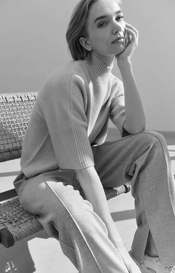 Soft Grey Trousers With Straight Legs And Crease Details Medium Grey Melange Women YAYA Trousers Soft Grey Trousers With Straight Legs And Crease Details Medium Grey Melange Women YAYA Trousers
