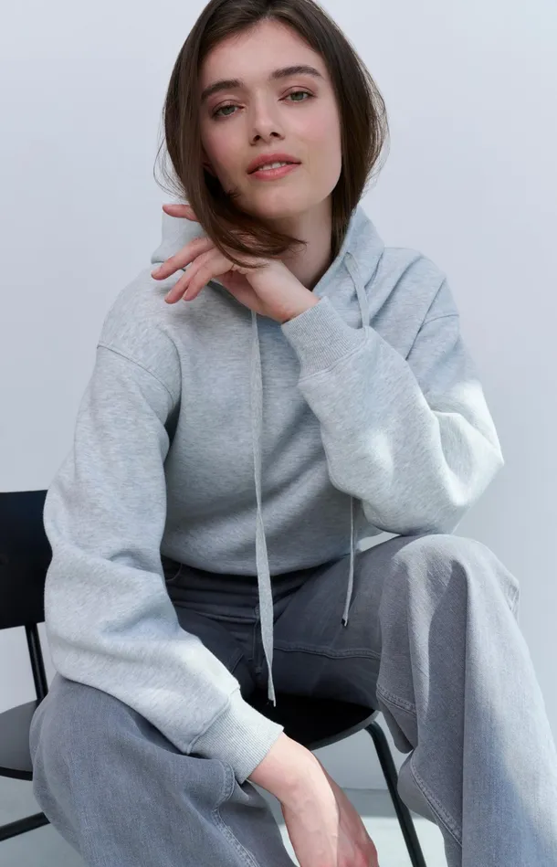 Soft Hoodie With Cords Light Grey Melange Women YAYA Sweaters