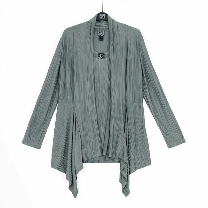 Soft Pleat Knit 8211 Cardigan and Tank Twinset 8211 Olive 8211 Final Sale Women Clara Sunwoo Jackets Cardigans