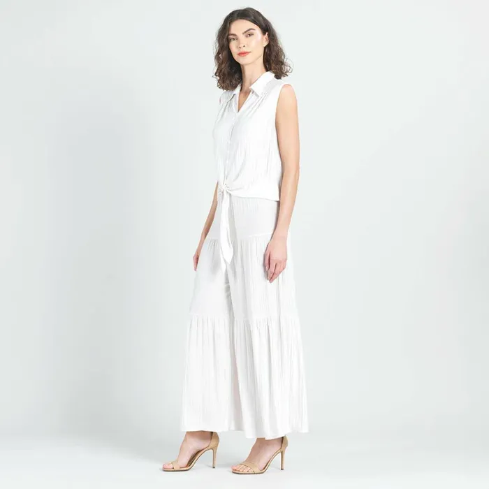Soft Pleat Knit 8211 Sleeveless Button Down Tie Hem Top 8211 Ivory 8211 Final Sale Women Clara Sunwoo Tops Tunics