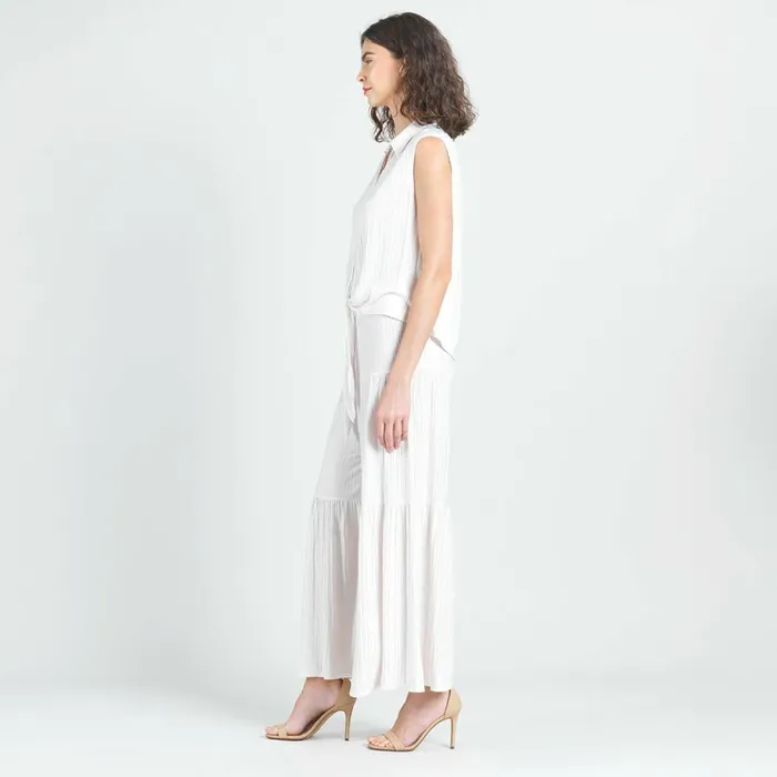 Soft Pleat Knit 8211 Sleeveless Button Down Tie Hem Top 8211 Ivory 8211 Final Sale Women Clara Sunwoo Tops Tunics