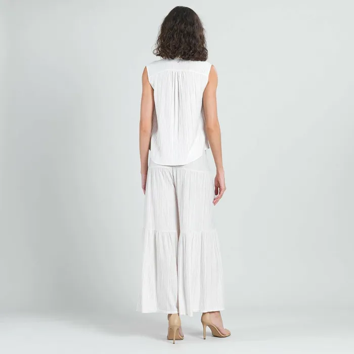 Soft Pleat Knit 8211 Sleeveless Button Down Tie Hem Top 8211 Ivory 8211 Final Sale Women Clara Sunwoo Tops Tunics