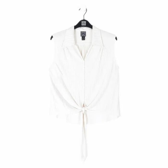 Soft Pleat Knit 8211 Sleeveless Button Down Tie Hem Top 8211 Ivory 8211 Final Sale Women Clara Sunwoo Tops Tunics