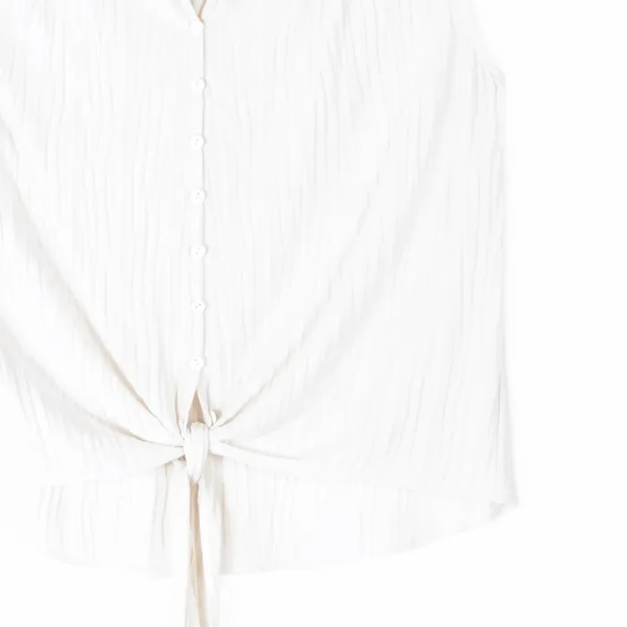 Soft Pleat Knit 8211 Sleeveless Button Down Tie Hem Top 8211 Ivory 8211 Final Sale Women Clara Sunwoo Tops Tunics