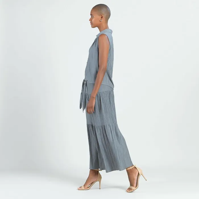 Soft Pleat Knit 8211 Sleeveless Button Down Tie Hem Top 8211 Olive 8211 Final Sale Women Clara Sunwoo Tops Tunics