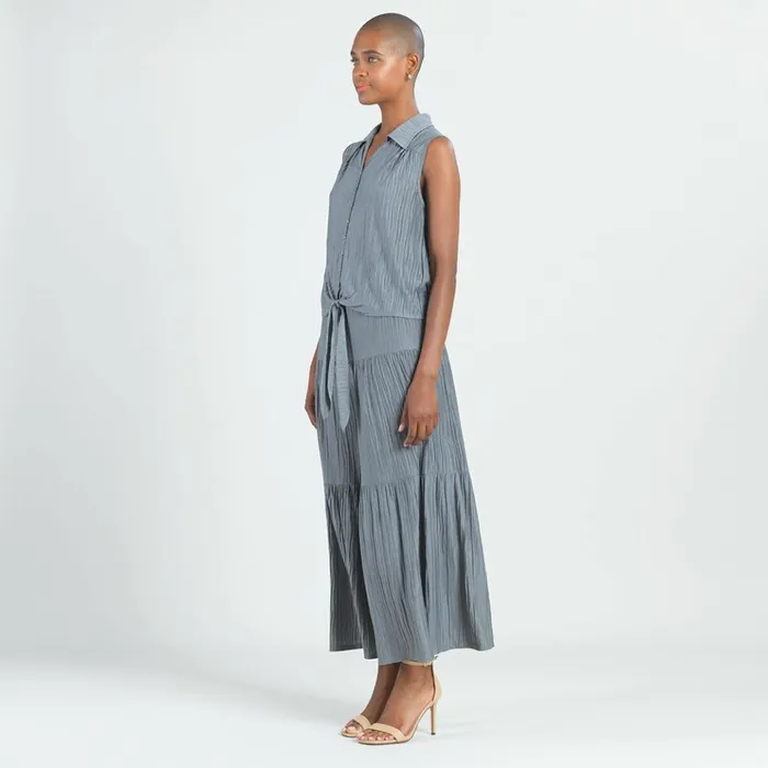 Soft Pleat Knit 8211 Sleeveless Button Down Tie Hem Top 8211 Olive 8211 Final Sale Women Clara Sunwoo Tops Tunics