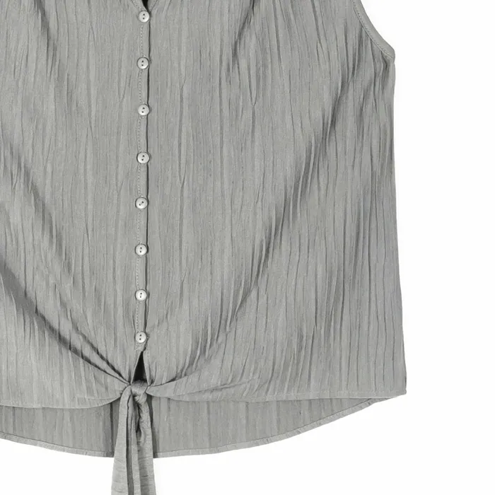 Soft Pleat Knit 8211 Sleeveless Button Down Tie Hem Top 8211 Olive 8211 Final Sale Women Clara Sunwoo Tops Tunics