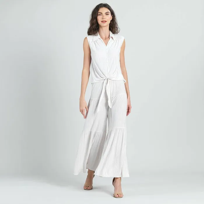 Soft Pleat Knit 8211 Tiered SkirtPant 8211 Ivory 8211 Limited Sizes Women Clara Sunwoo Pants Skirts