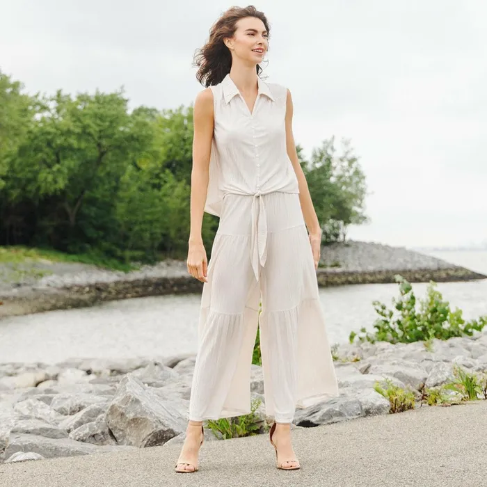 Soft Pleat Knit 8211 Tiered SkirtPant 8211 Ivory 8211 Limited Sizes Women Clara Sunwoo Pants Skirts