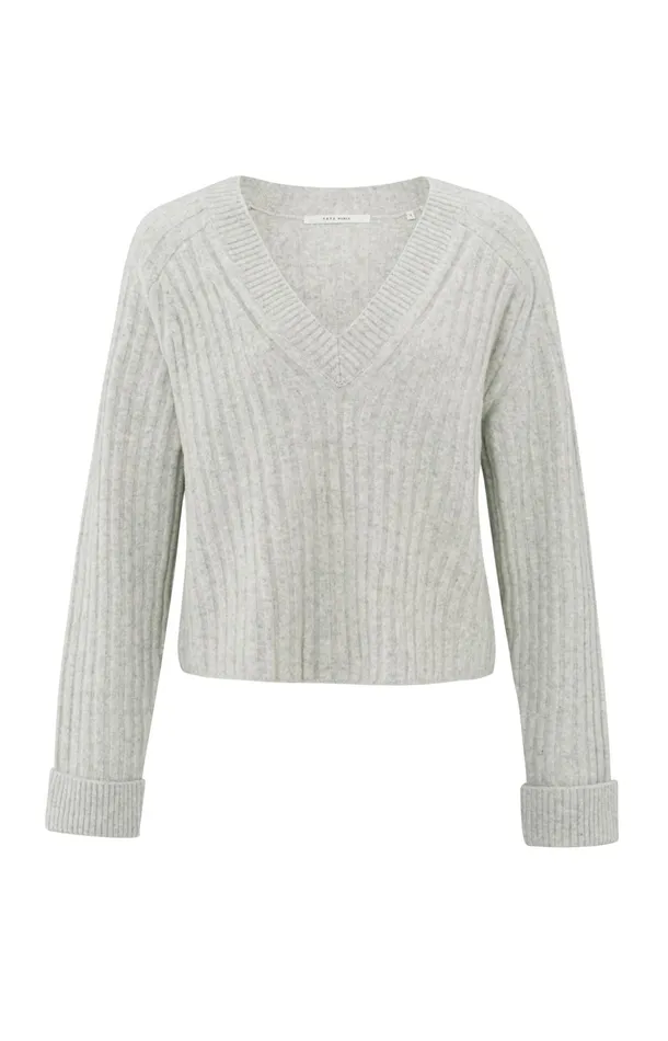 Soft Ribbed Sweater With Vneck And Long Sleeves Ice Melange Women YAYA Sweaters Soft Ribbed Sweater With Vneck And Long Sleeves Ice Melange Women YAYA Sweaters