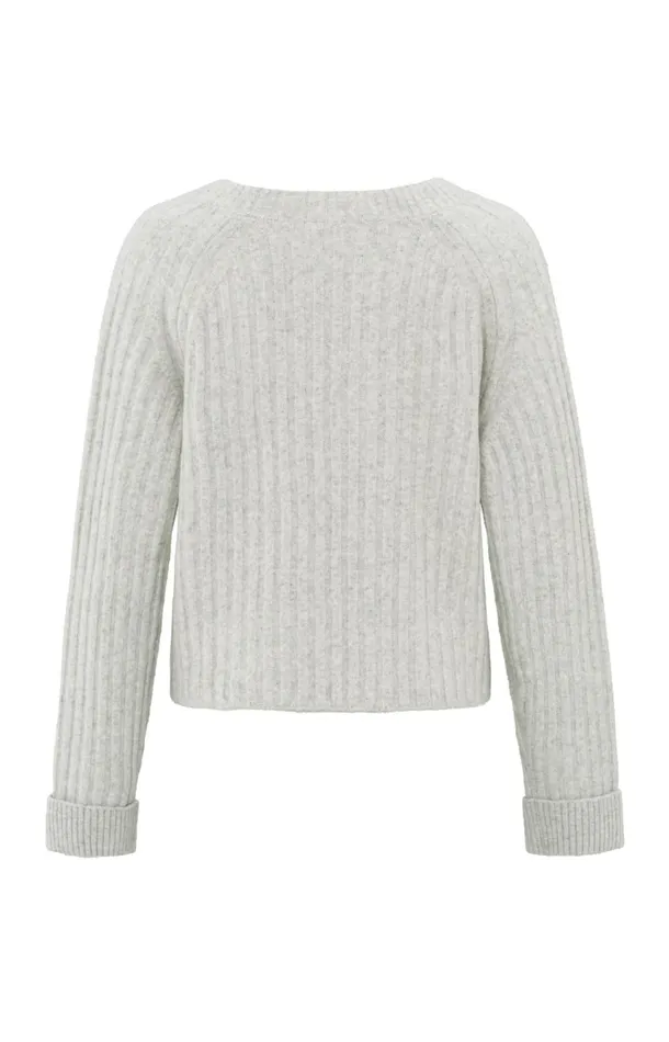Soft Ribbed Sweater With Vneck And Long Sleeves Ice Melange Women YAYA Sweaters Soft Ribbed Sweater With Vneck And Long Sleeves Ice Melange Women YAYA Sweaters