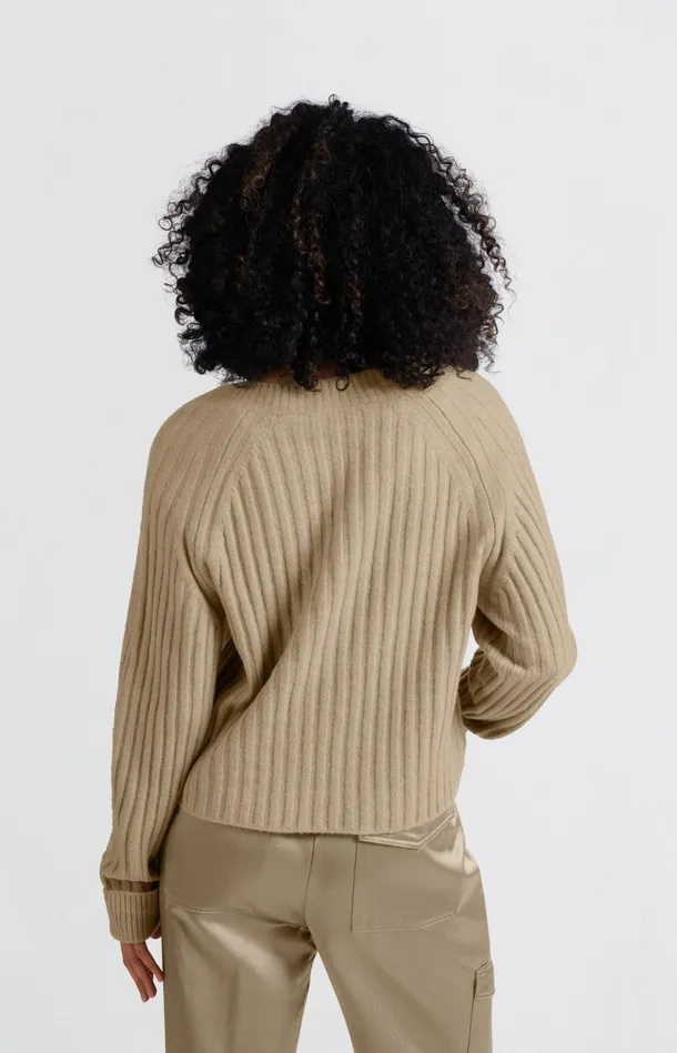 Soft Ribbed Sweater With Vneck And Long Sleeves Safari Melange Women YAYA Sweaters Soft Ribbed Sweater With Vneck And Long Sleeves Safari Melange Women YAYA Sweaters