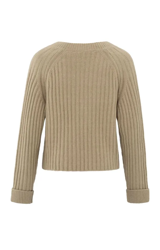 Soft Ribbed Sweater With Vneck And Long Sleeves Safari Melange Women YAYA Sweaters Soft Ribbed Sweater With Vneck And Long Sleeves Safari Melange Women YAYA Sweaters