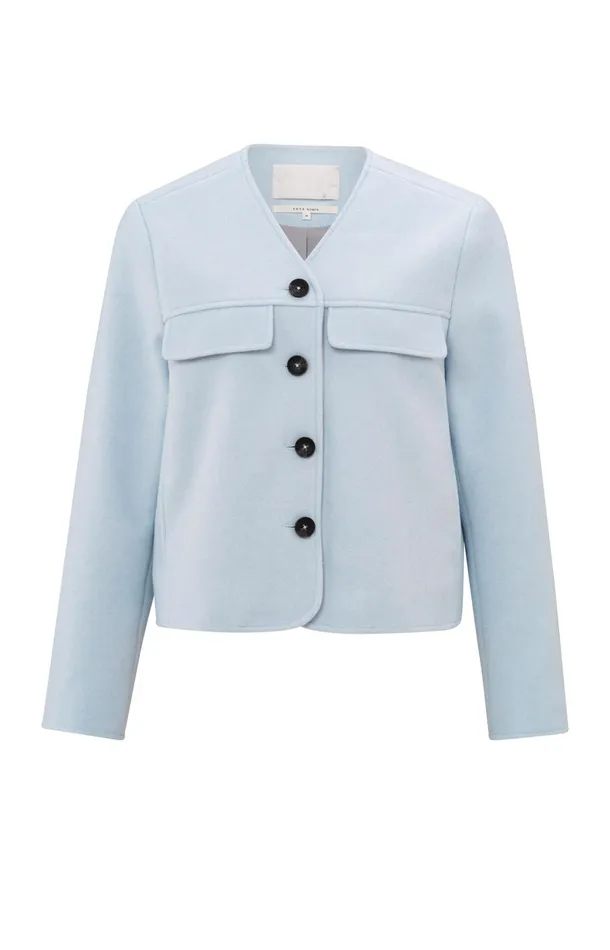 Soft Short Jacket With Chest Pockets And Button Closure Gray Dawn Blue Melange Women YAYA Jackets Soft Short Jacket With Chest Pockets And Button Closure Gray Dawn Blue Melange Women YAYA Jackets