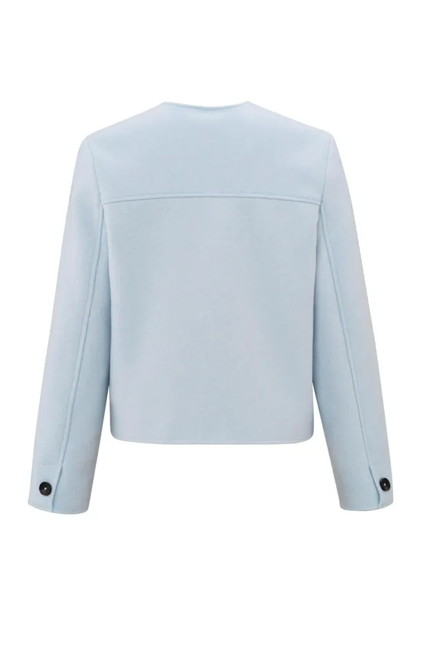 Soft Short Jacket With Chest Pockets And Button Closure Gray Dawn Blue Melange Women YAYA Jackets Soft Short Jacket With Chest Pockets And Button Closure Gray Dawn Blue Melange Women YAYA Jackets