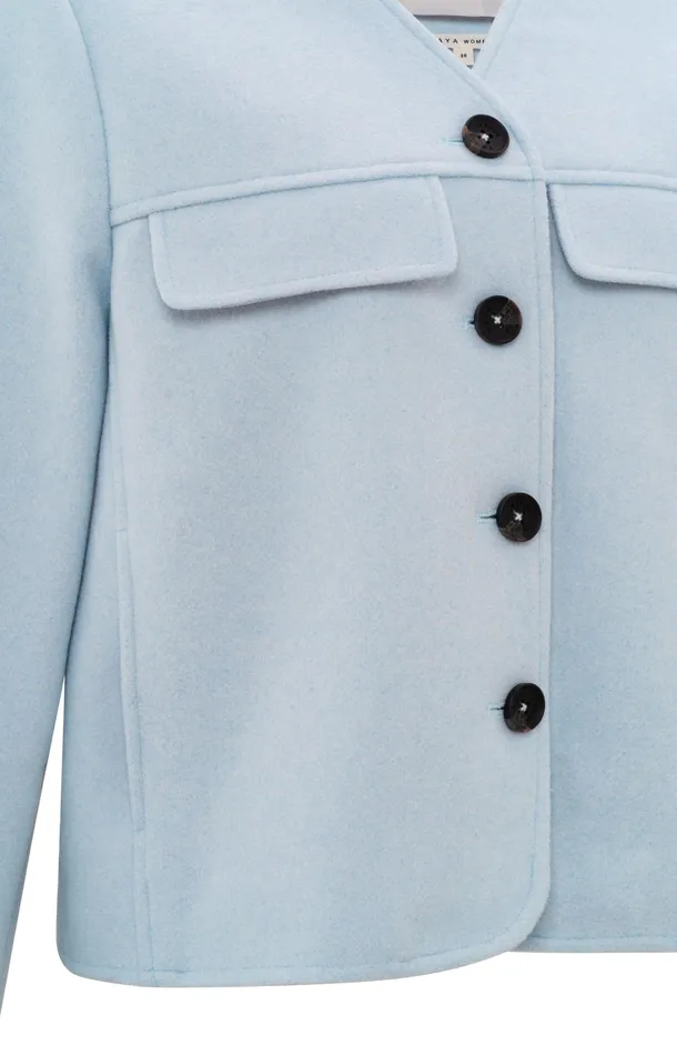 Soft Short Jacket With Chest Pockets And Button Closure Gray Dawn Blue Melange Women YAYA Jackets Soft Short Jacket With Chest Pockets And Button Closure Gray Dawn Blue Melange Women YAYA Jackets